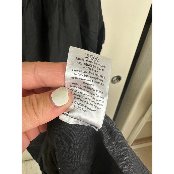 Mara Hoffman Linen Maxi Dress Puffy Sleeves Round Neck Keyhole Front Black XL - Picture 6 of 8